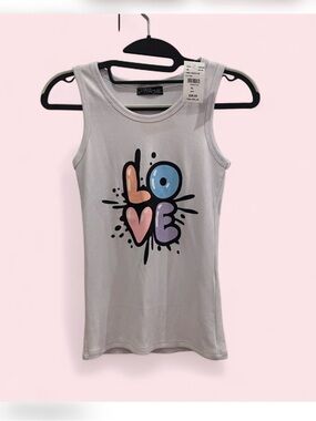 CHIC 2 CHIC - Girls' White Ribbed Tank with Colorful LOVE Graphic